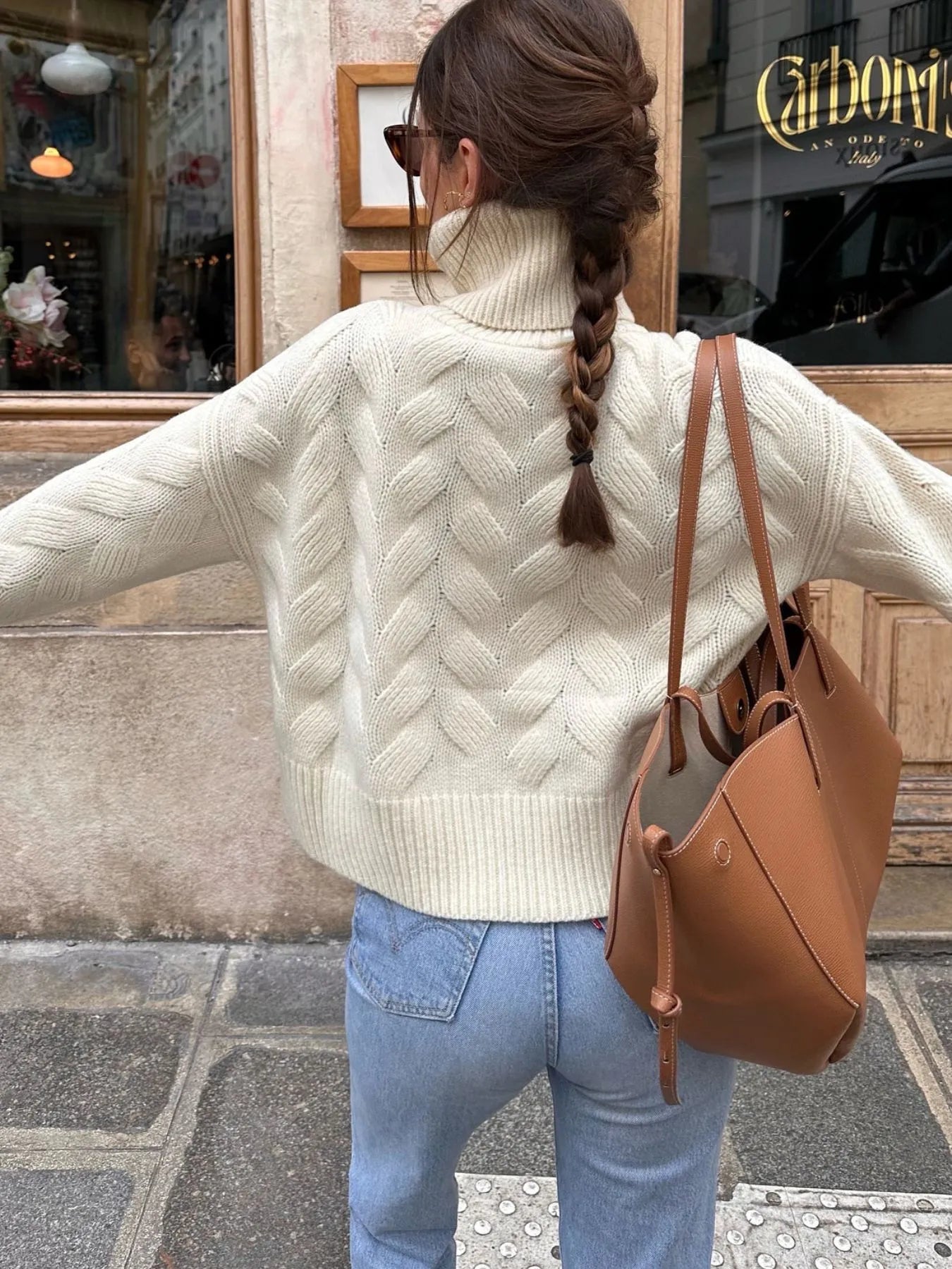 Ribbed Hem Turtleneck Long Sleeve Sweater