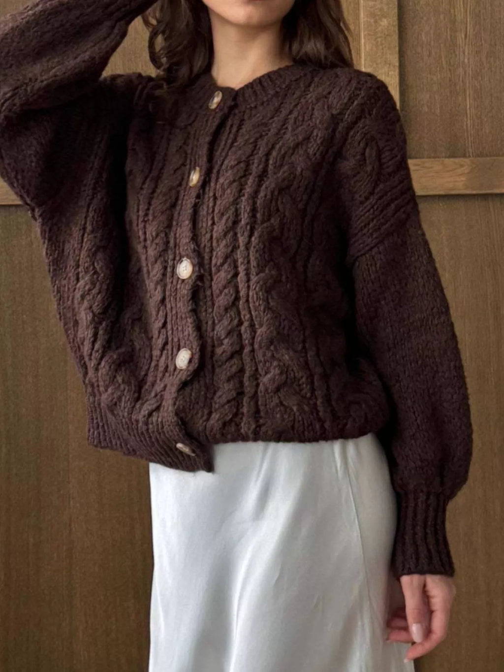 Cable Knit Button-Down Cardigan