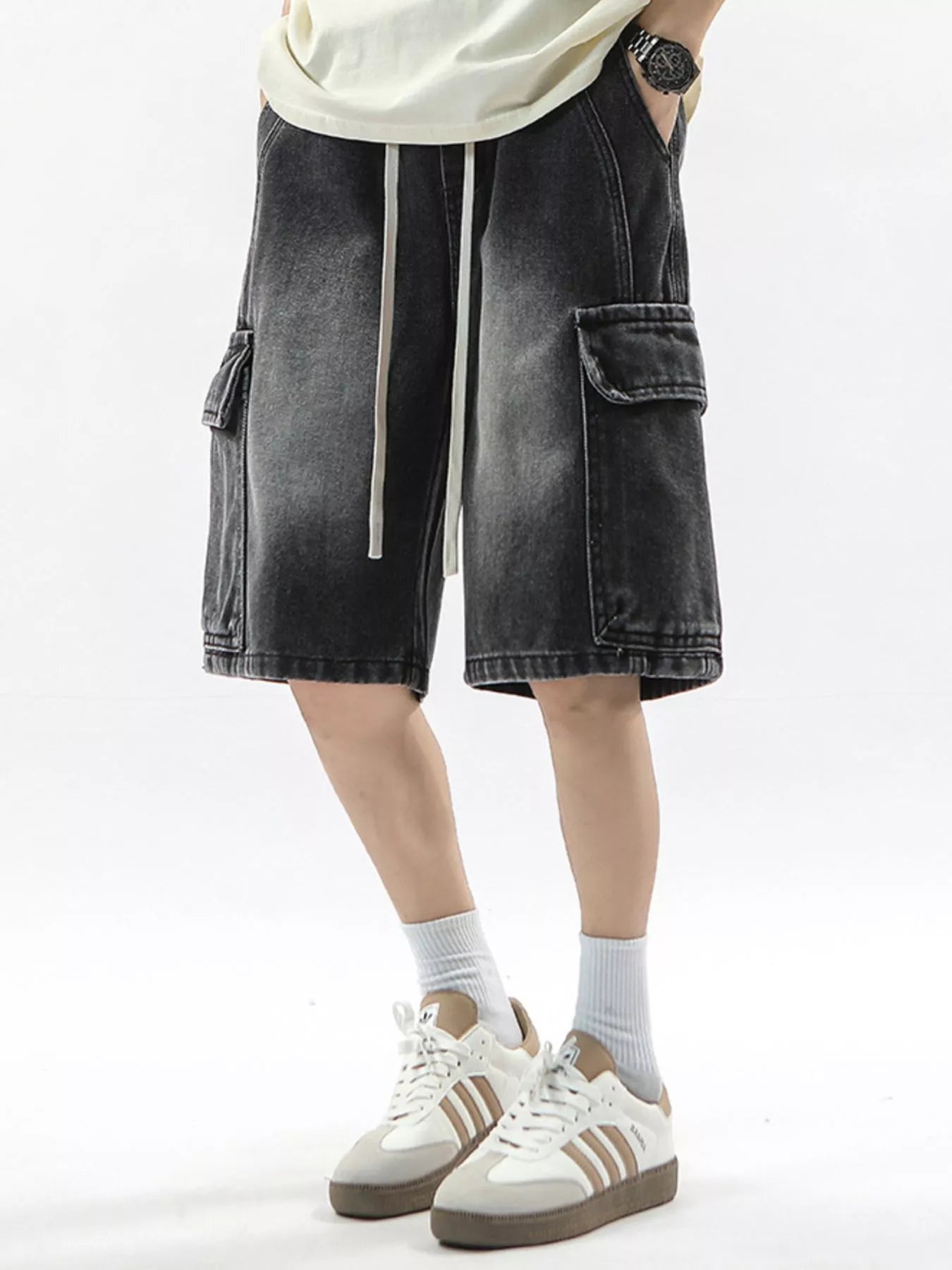 Men's Full Size Wash Drawstring Cargo Shorts Plus Size