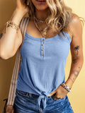 Full Size Ribbed Button Front Tie Hem Cami Tank Top Plus Size
