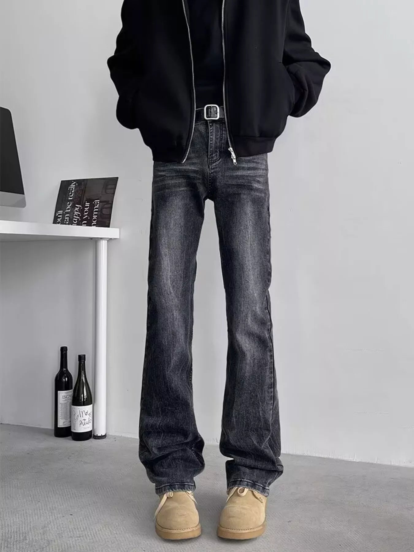 Men's Full Size Vintage Wash Flare Jeans Plus Size