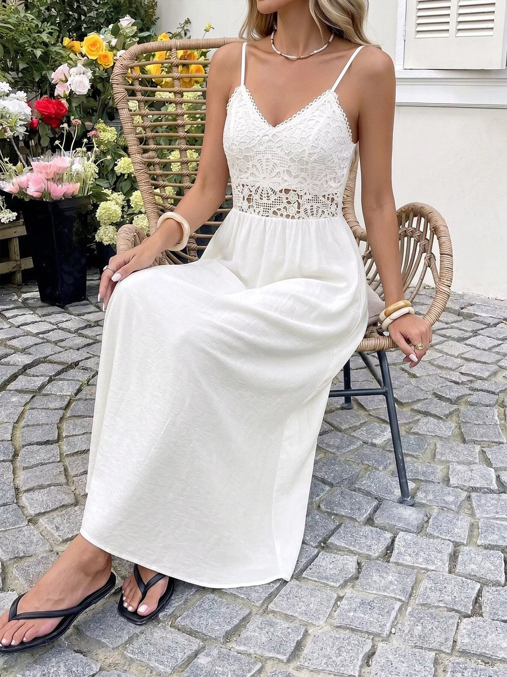 Lace V-Neck Flowy Maxi Dress