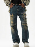 Men's Distressed Wash Relaxed Fit Wide Leg Jeans