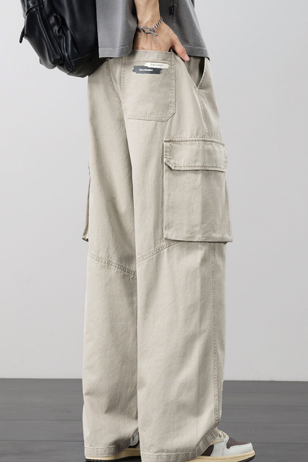 Men's Plus Size Loose Fit Cargo Pants with Drawstring