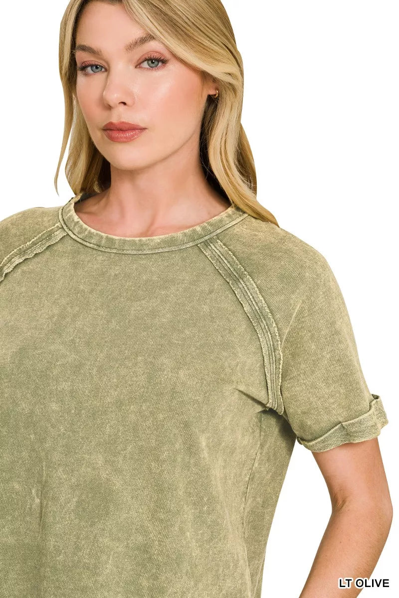 Zenana French Terry Washed Curved Hem Top