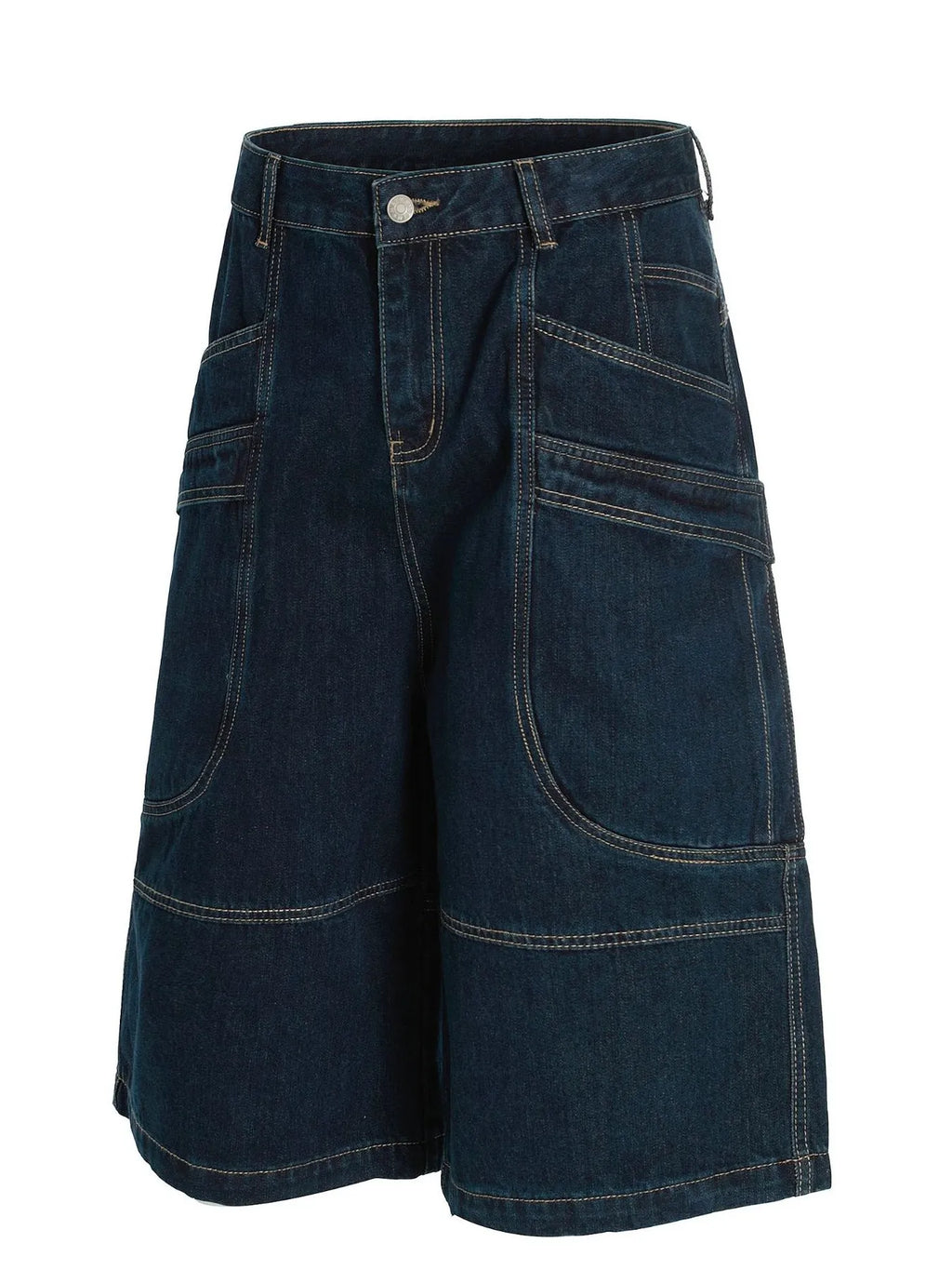 Men's Wide-Leg Denim Shorts with Contrast Stitching