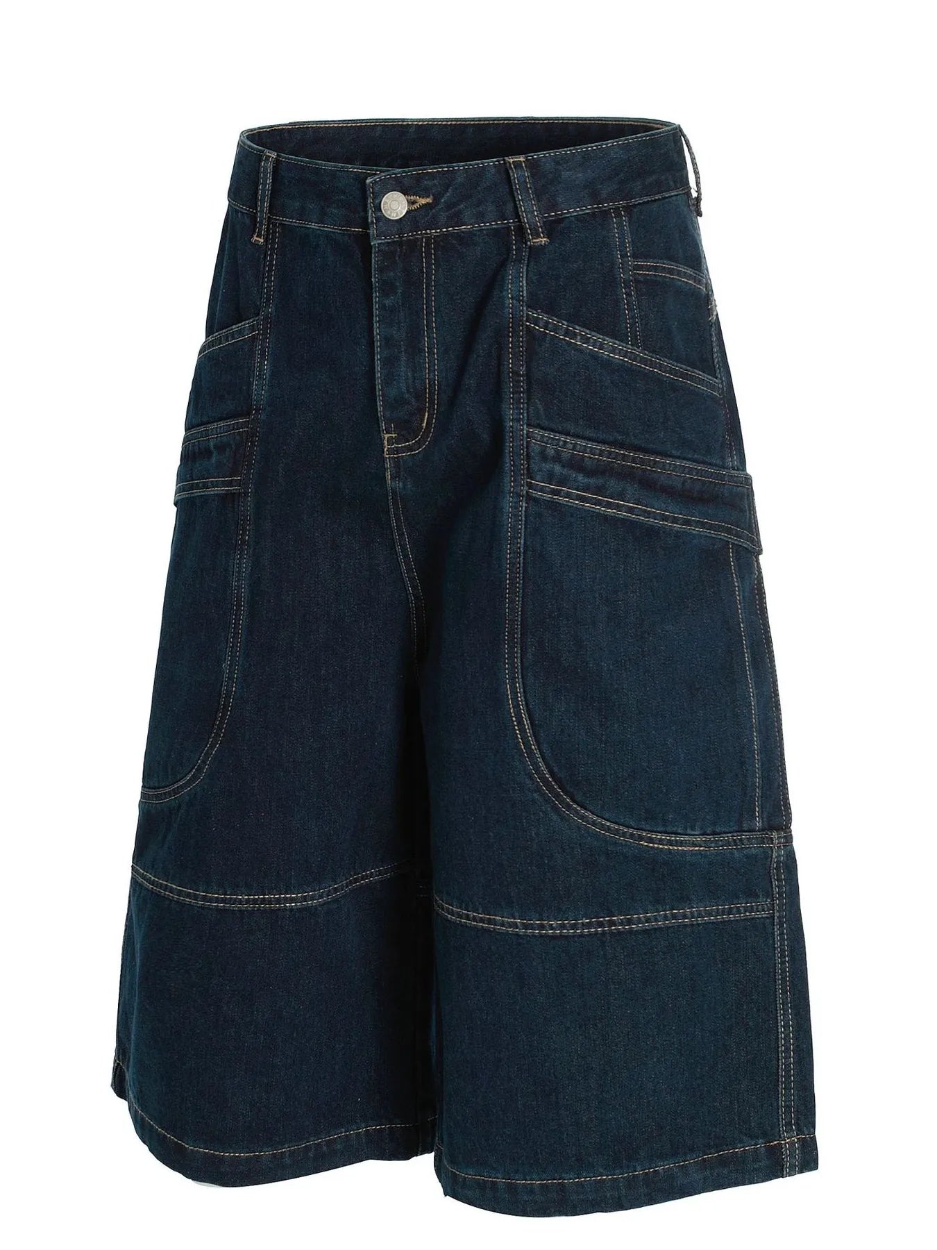 Men's Wide-Leg Denim Shorts with Contrast Stitching