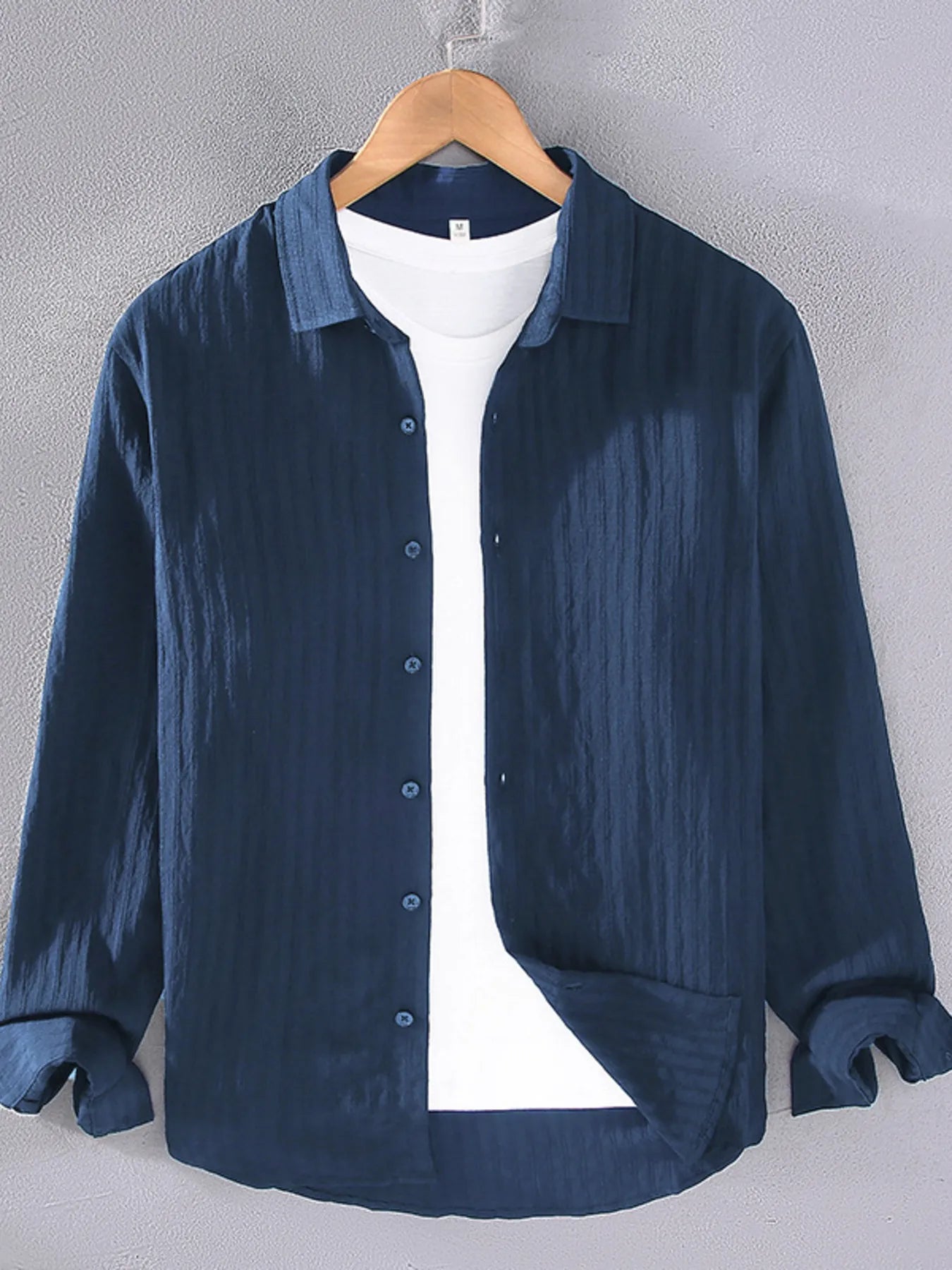 Men's Plus Size Textured Button Up Long Sleeve Shirt