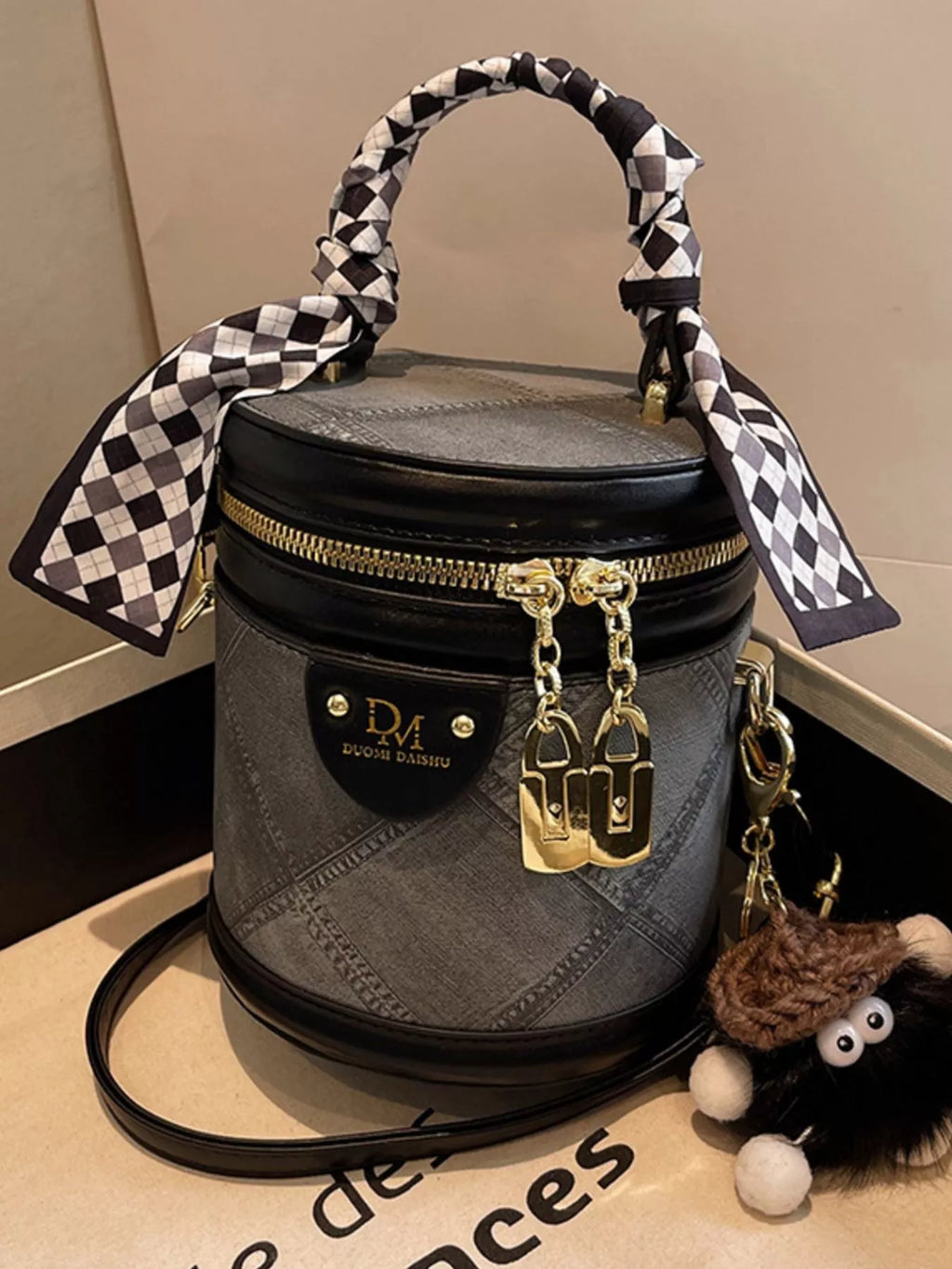 Bucket Crossbody Bag with Scarf Accent