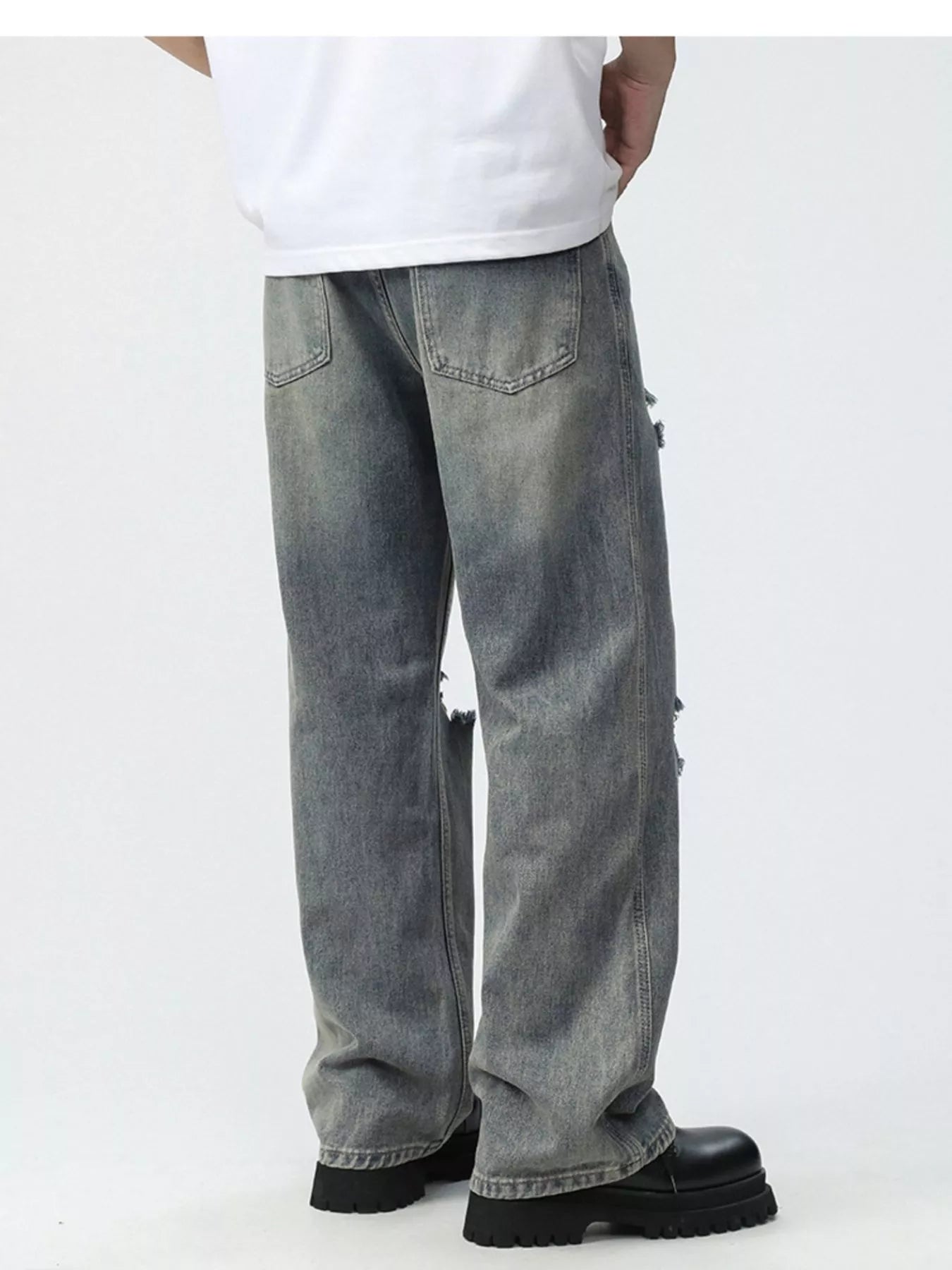 Men's Full Size Distressed Wide Leg Jeans Plus Size