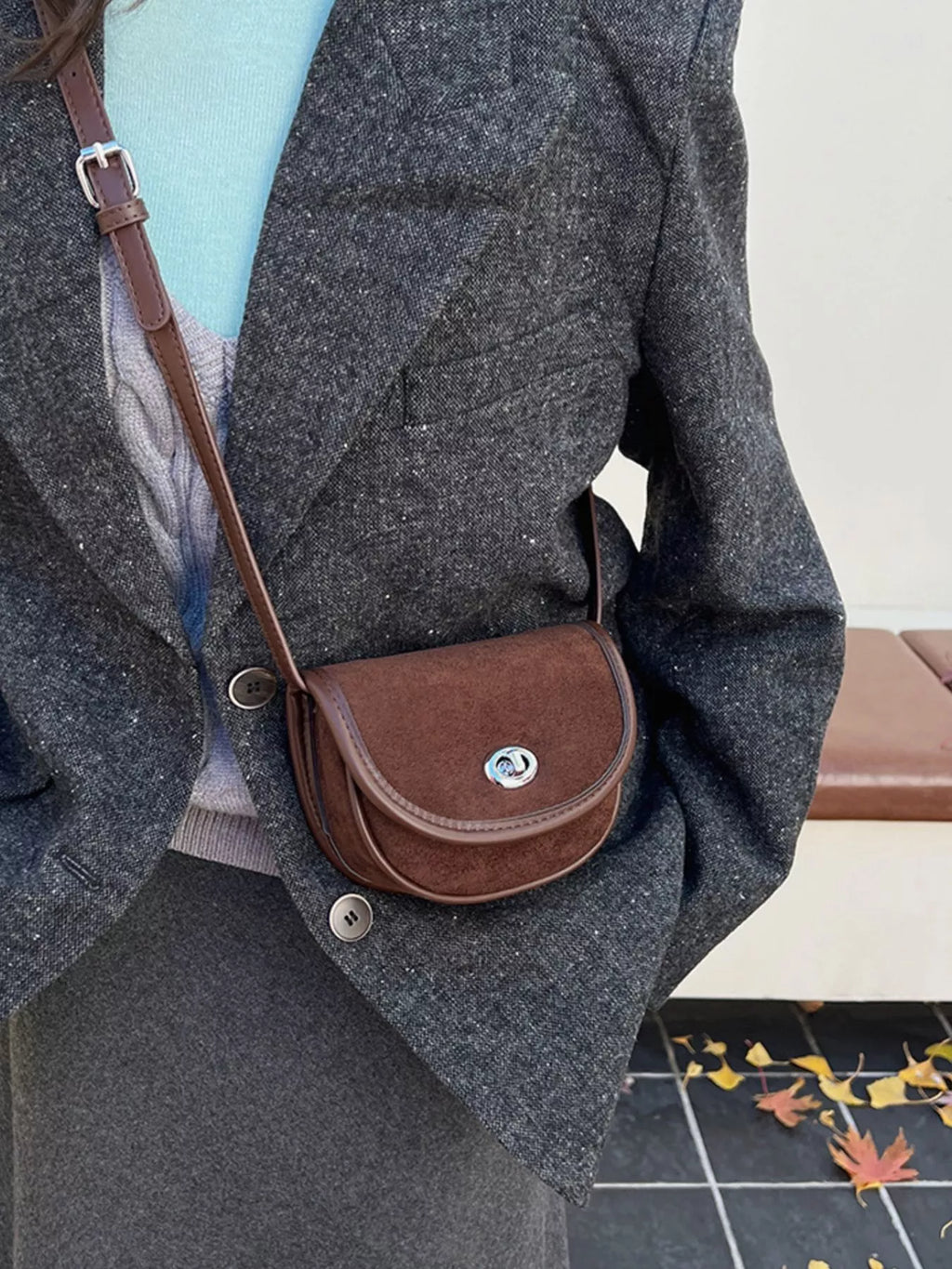 Suede Flap Crossbody Bag
