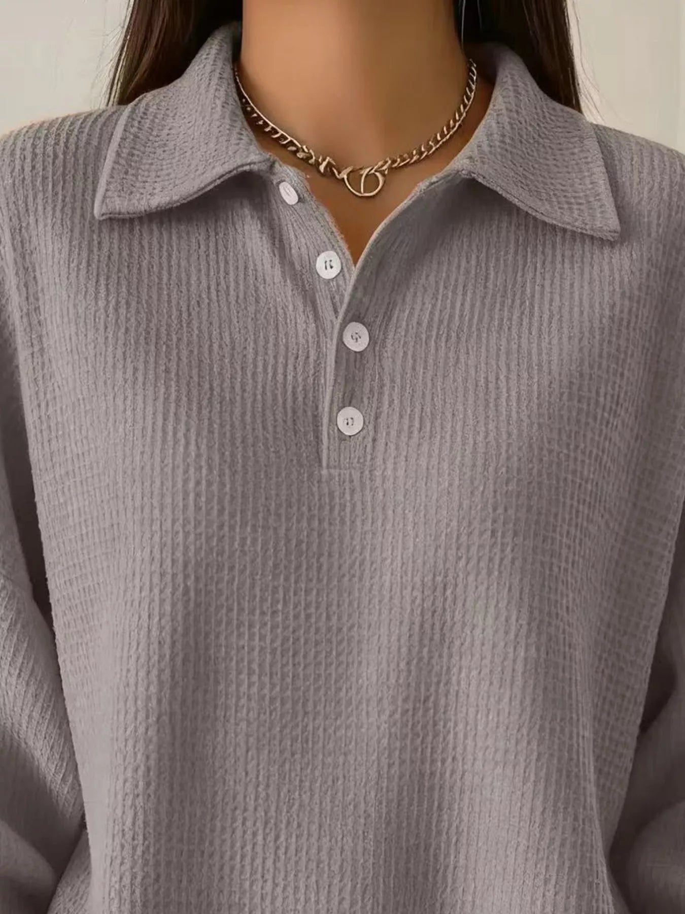 Full Size Waffle Knit Button Detail Top Plus Size