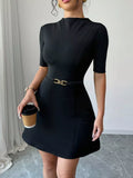 Mock Neck Short Sleeve Mini Dress