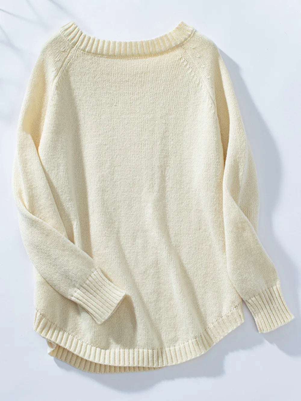 Decorative Button Round Neck Raglan Sleeve Sweater