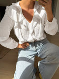 Ruffle Trim V-Neck Blouse