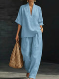 Half Sleeve Loose Fit Top and Pants Set