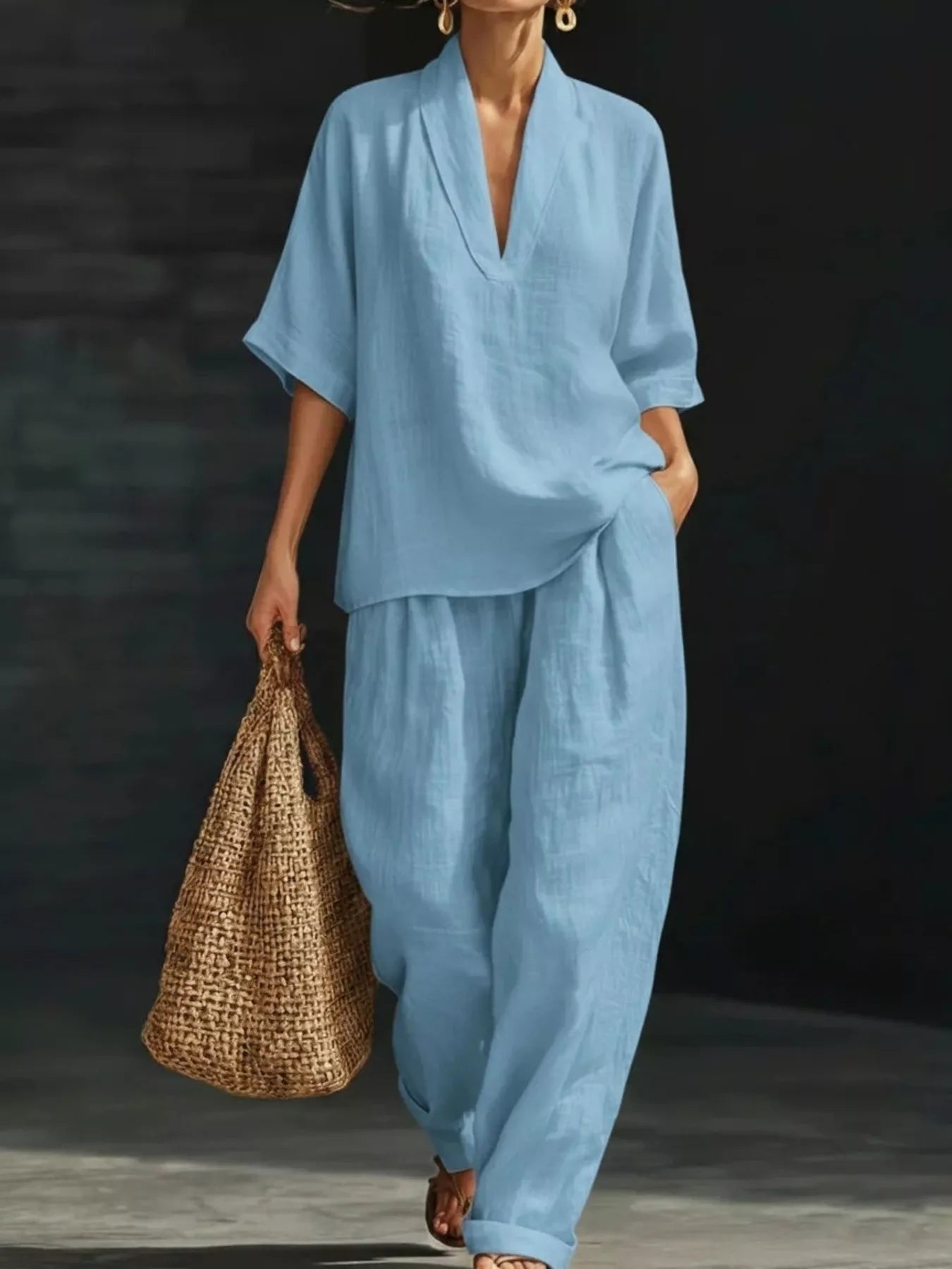Half Sleeve Loose Fit Top and Pants Set