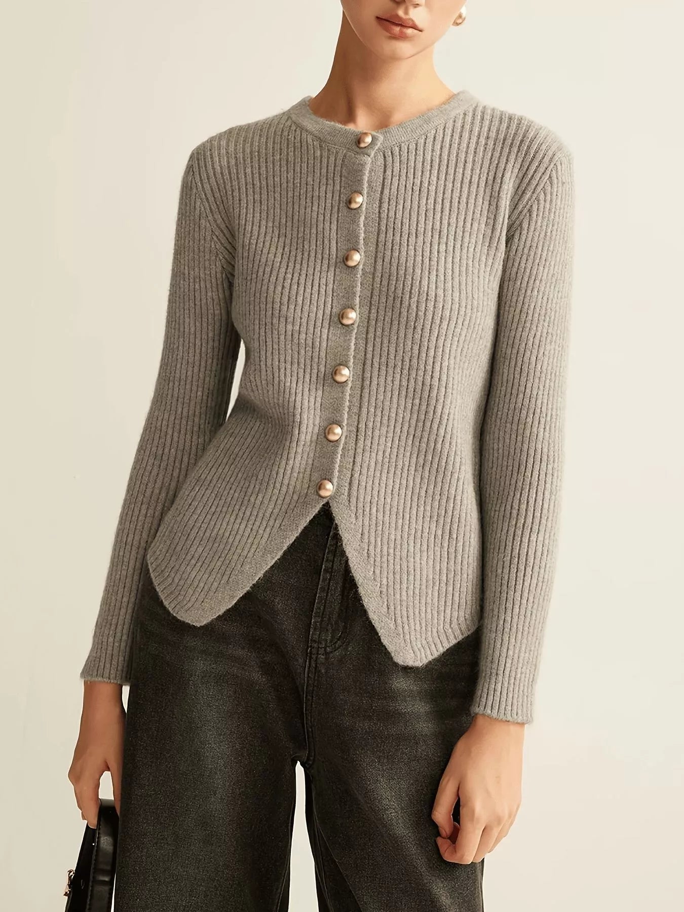 Ribbed Knit Button-Down Cardigan