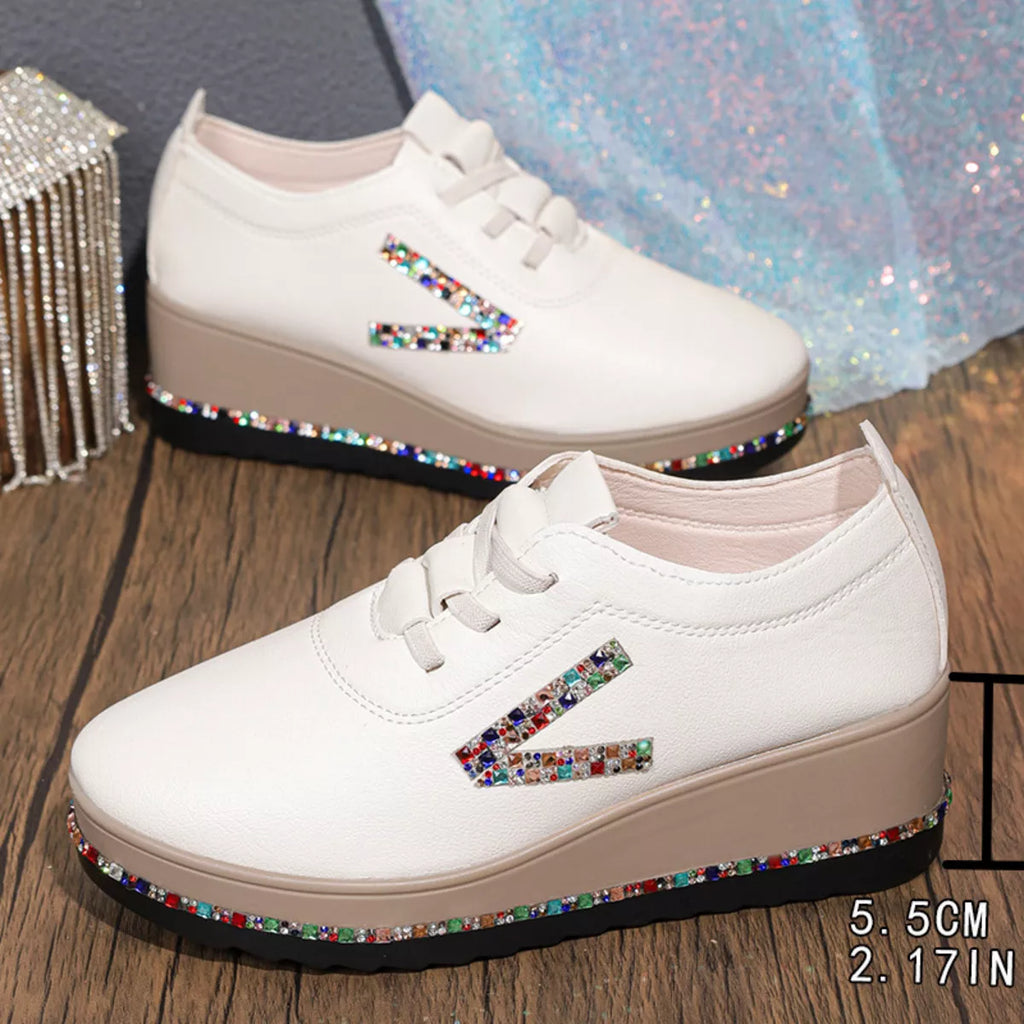 Rhinestone Round Toe Wedge Sneakers