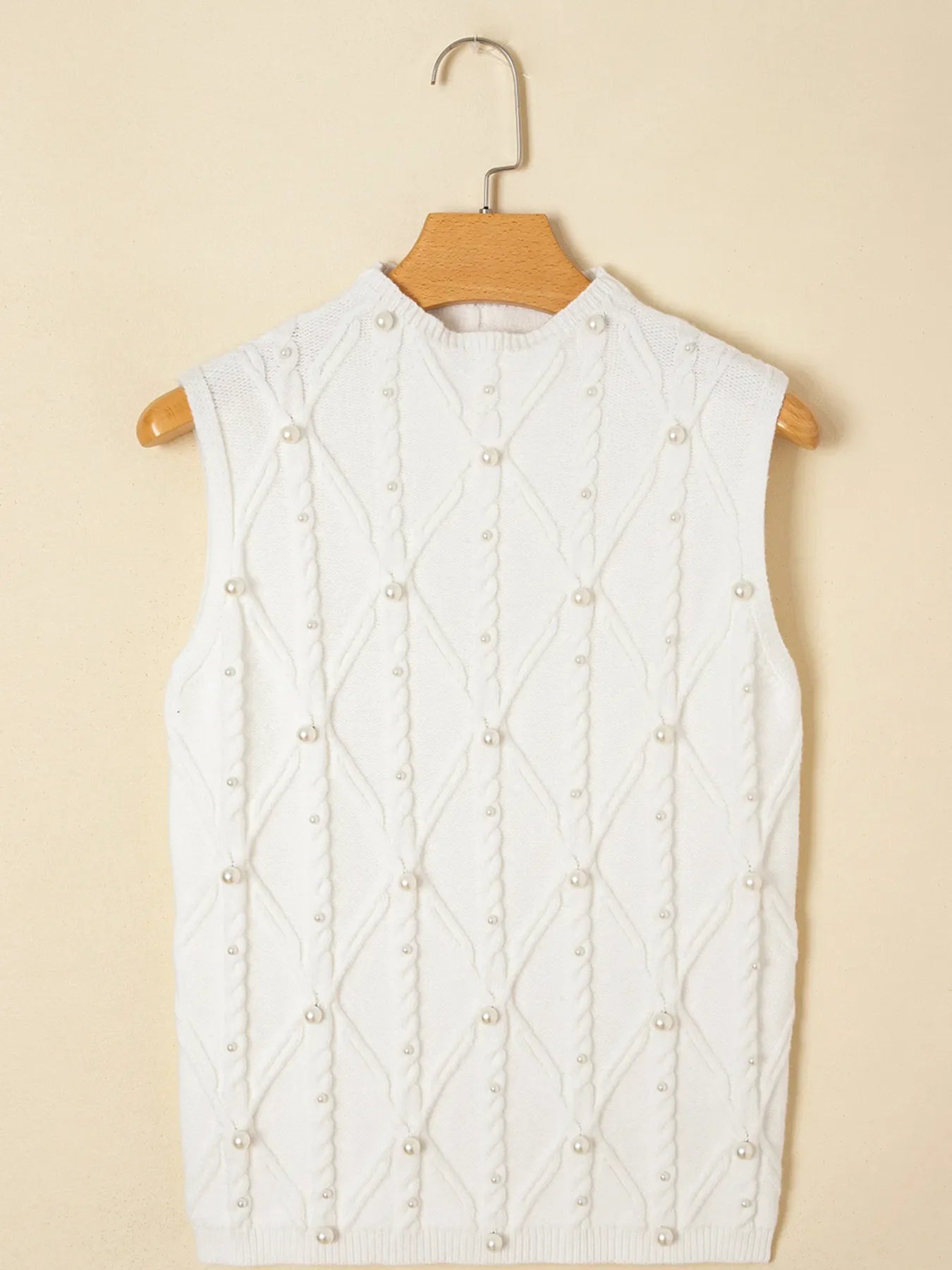 Pearled Mock Neck Textured Knit Sweater Vest