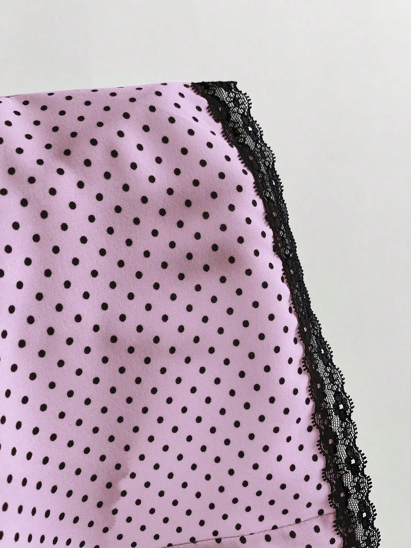 Polka Dot Lace Trim Puff Sleeve Top