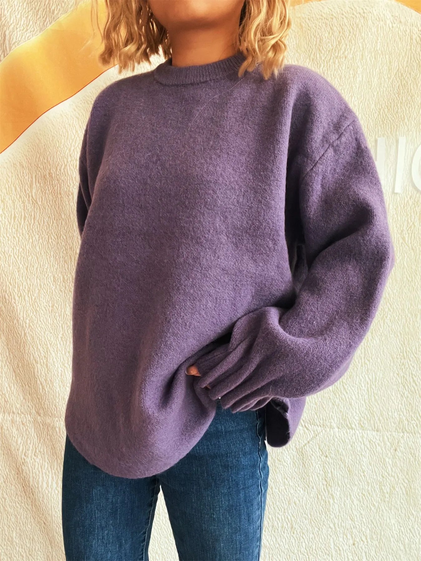 Round Neck Dropped Shoulder Sweater