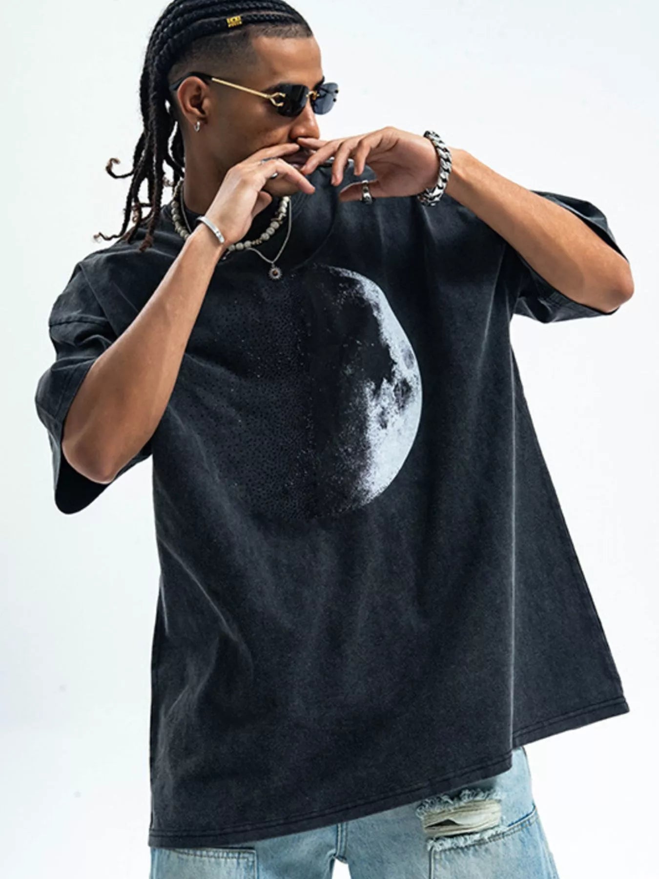 Men's Moon Round Neck Half Sleeve T-Shirt