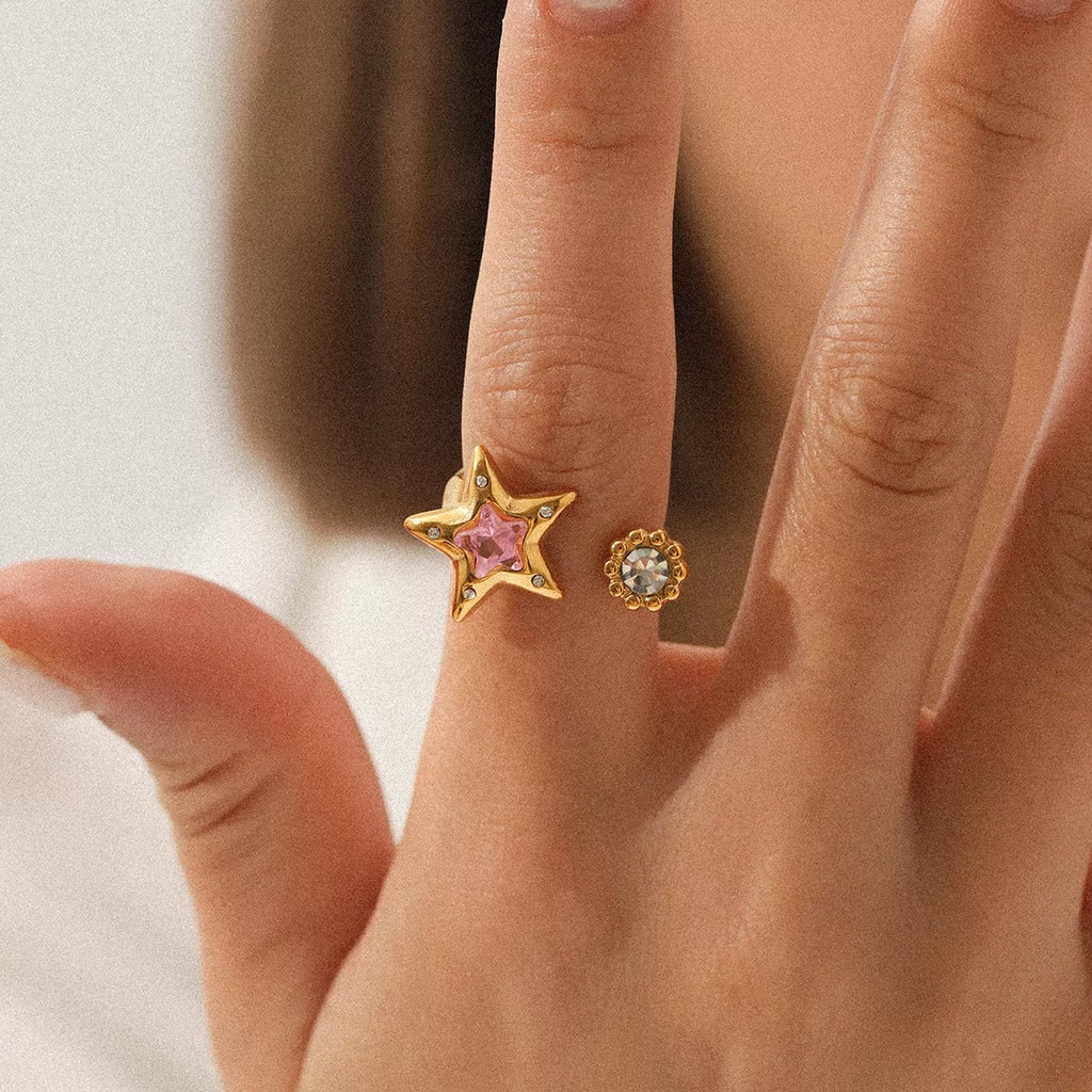 18K Gold-Plated Zircon Star Open Ring
