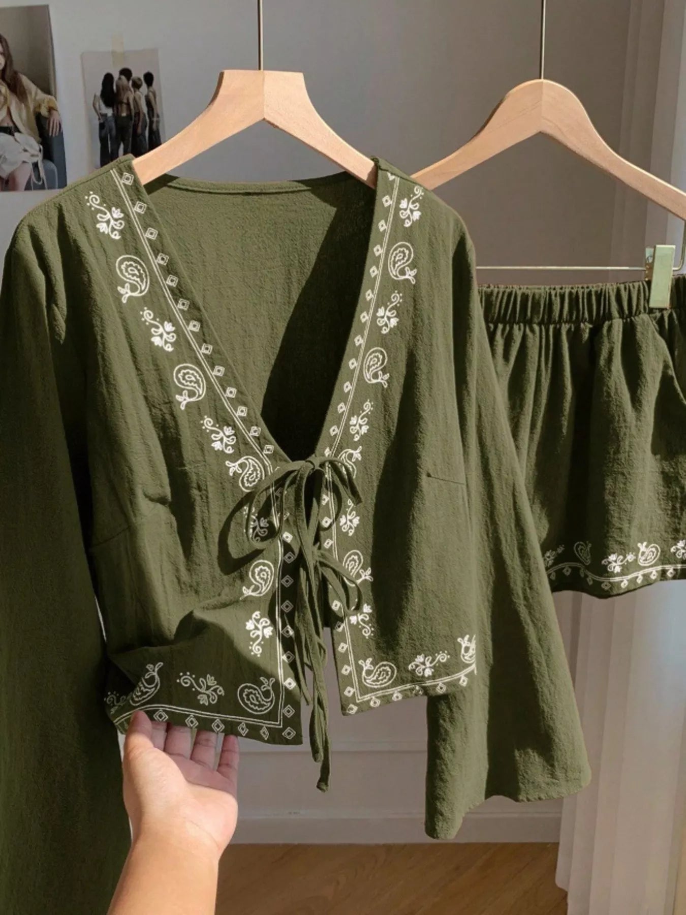 Embroidered Tie-Front Top & Shorts Set