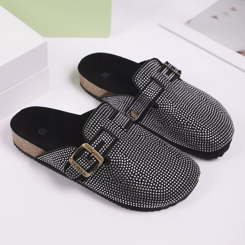 Rhinestone Buckle Accent Slip-Ons