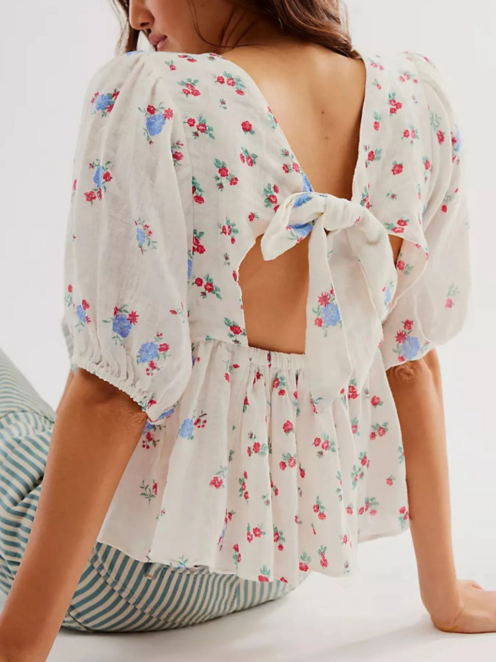 Bow Back Puff Sleeve Blouse