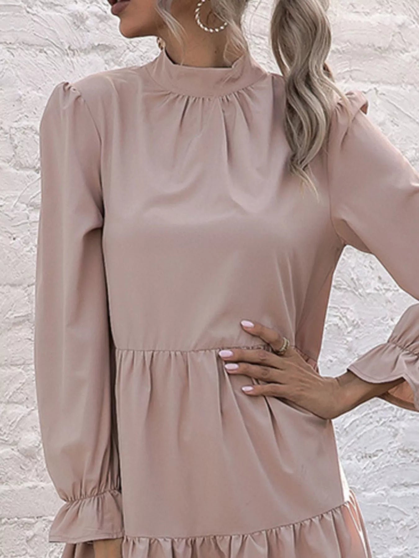 High-Low Flounce Sleeve Dress