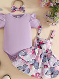 Children's Ruffled Bodysuit and Dress Set with Headband