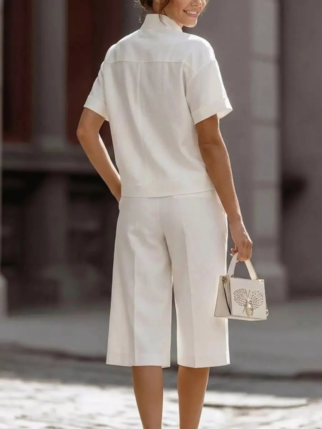 Full Size Short Sleeve Top and Wide Leg Pants Set Plus Size