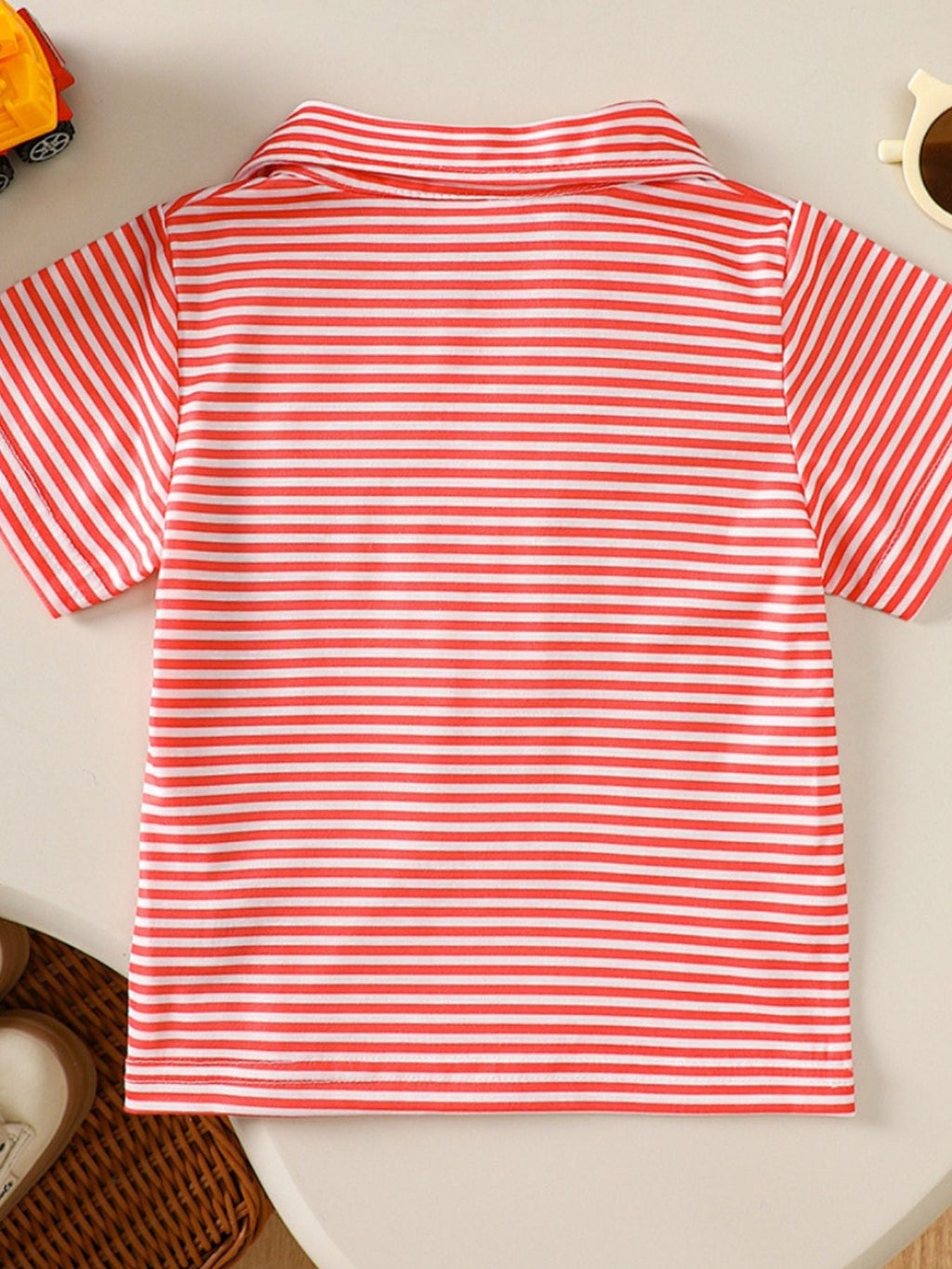 Children's Striped Firetruck Embroidered T-Shirt
