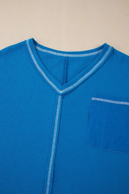 Lace Patchwork Sleeve Stitching V Neck Top