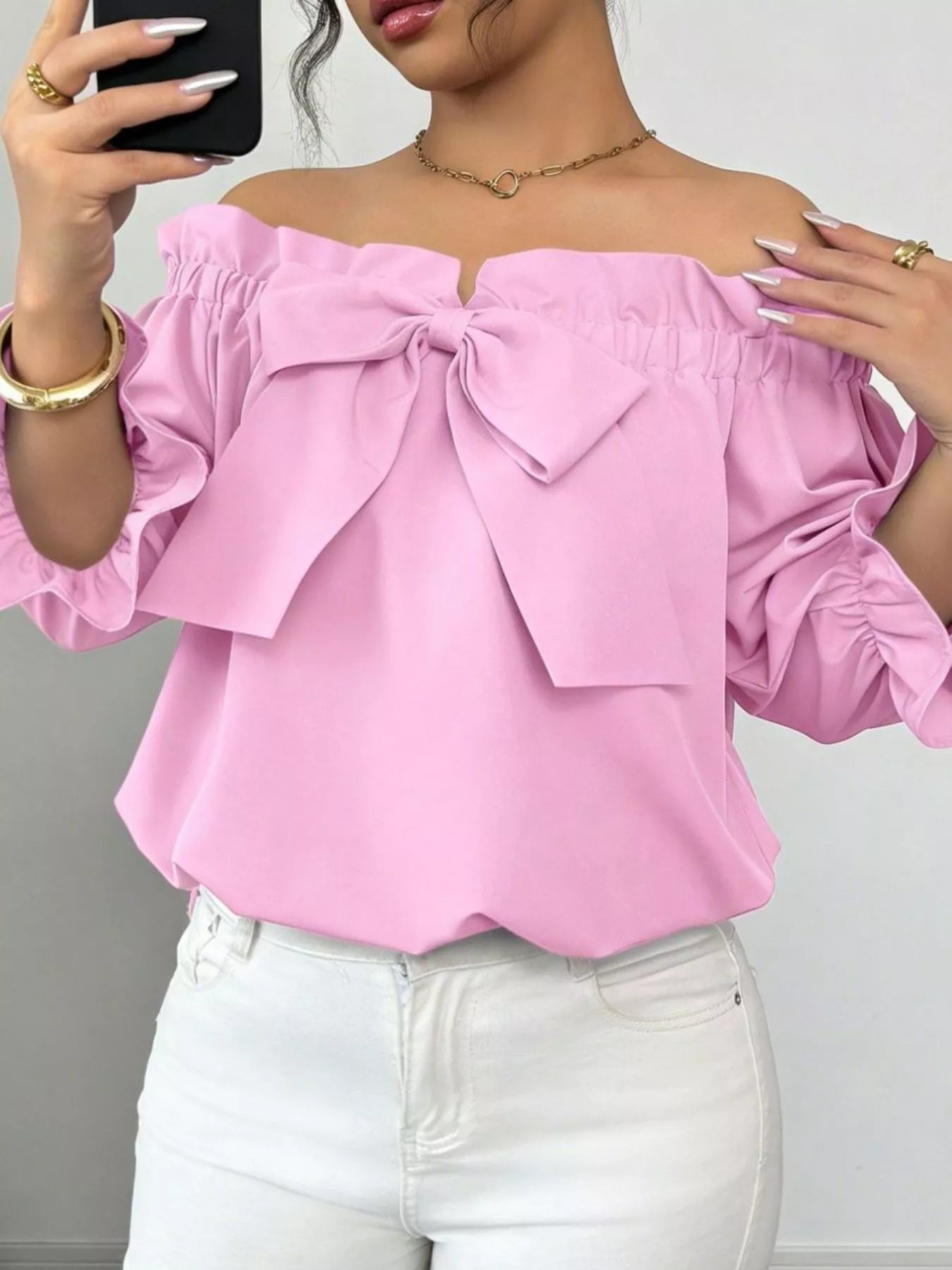 Bow Flounce Sleeve Blouse