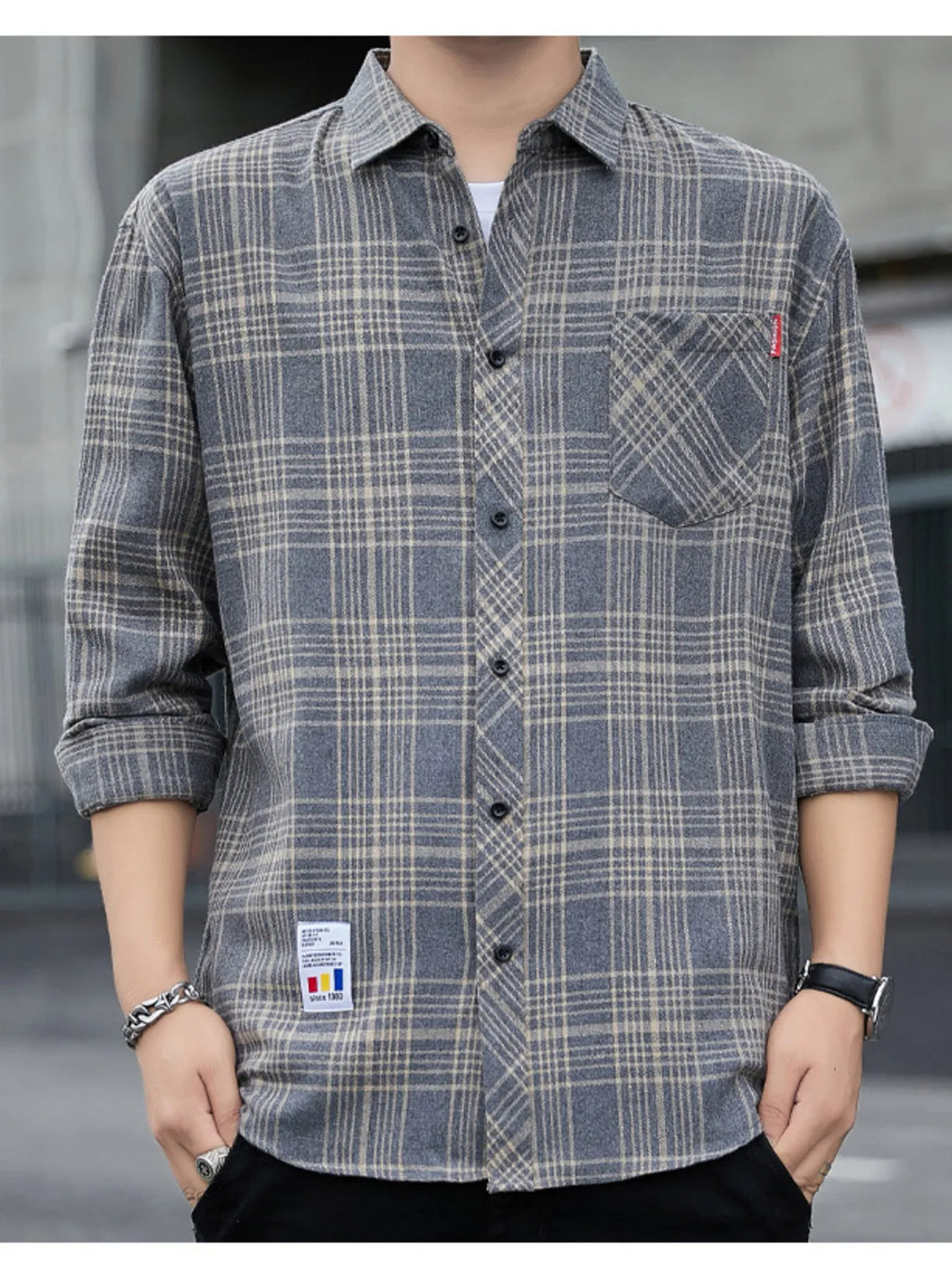 Men's Plus Size Plaid Button Up Long Sleeve Shirt