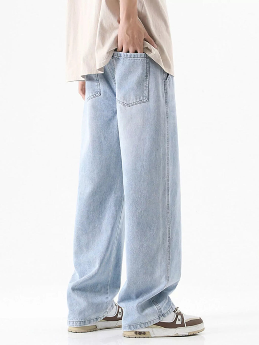 Men's Full Size Drawstring Wash Wide Leg Jeans Plus Size