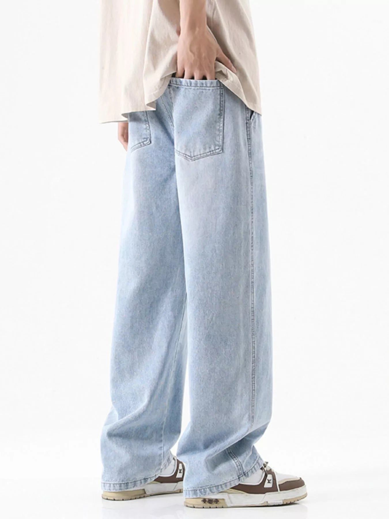 Men's Full Size Drawstring Wash Wide Leg Jeans Plus Size