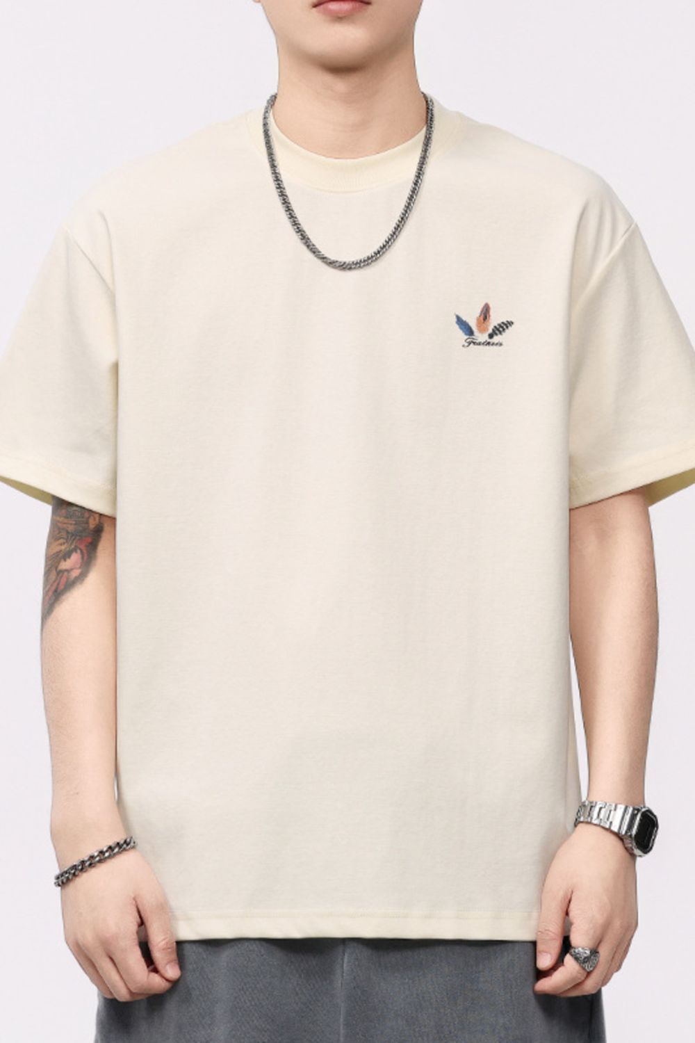 Men's Plus Size Feather Print Casual T-Shirt