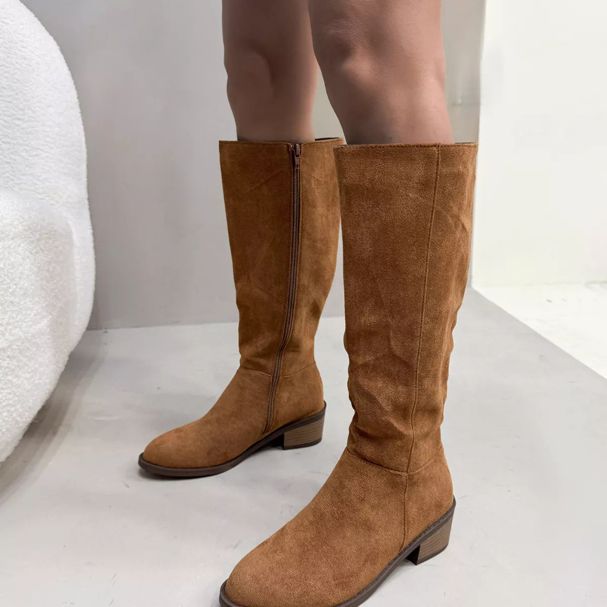 Round Toe Block Heels Boots