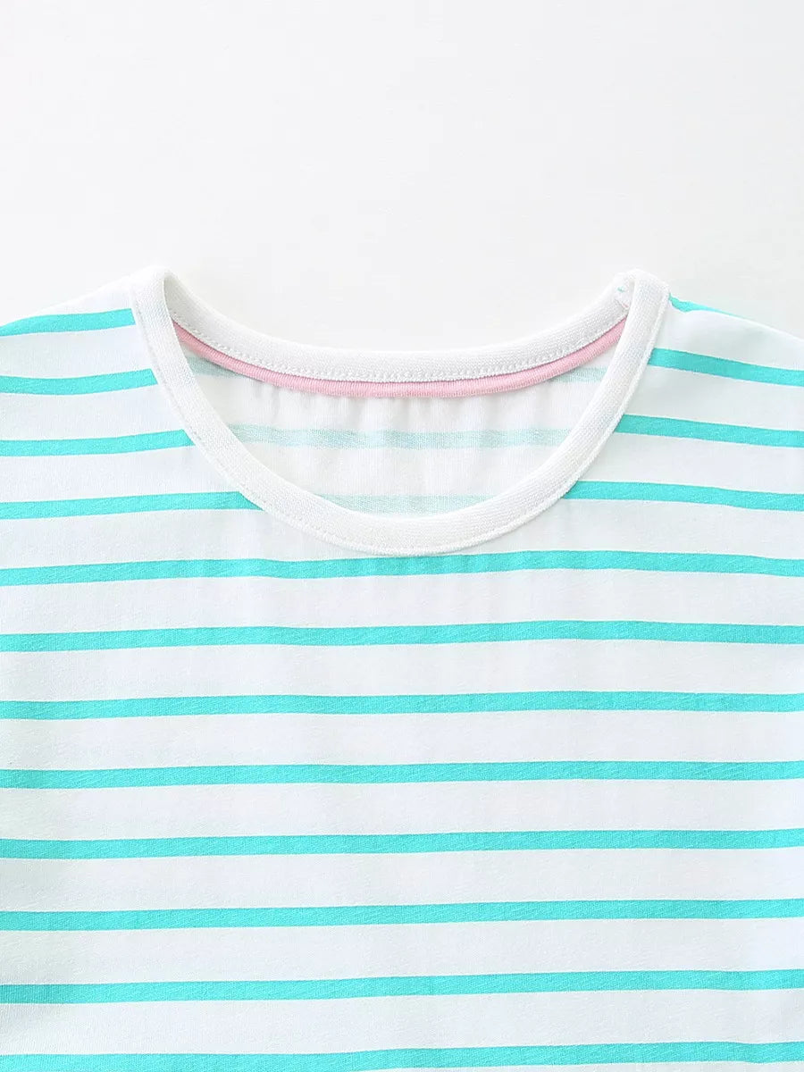 Children's Striped Turtle and Fish Embroidered Dress