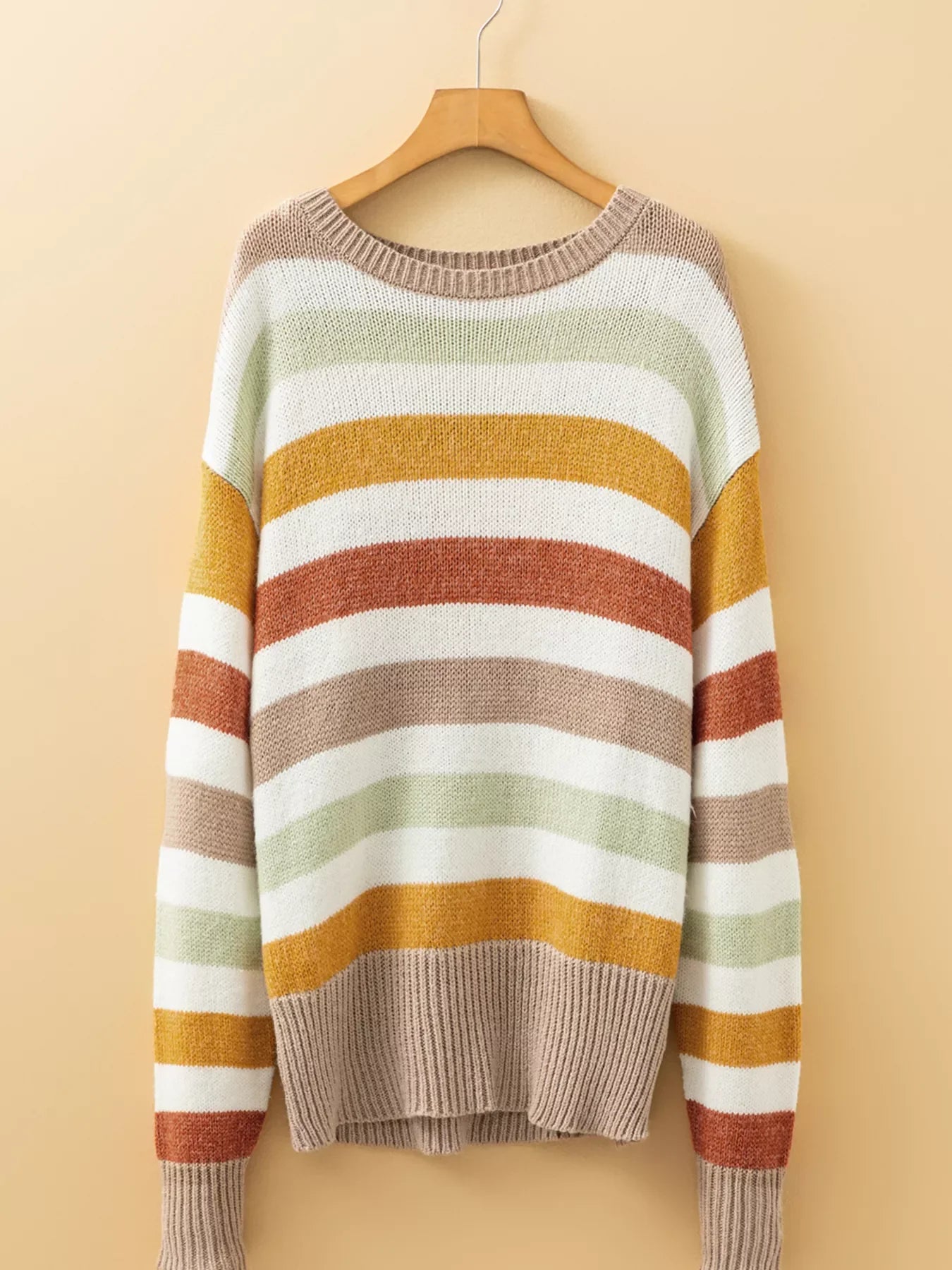 Multicolour Stripe Drop Shoulder Crew Neck Sweater