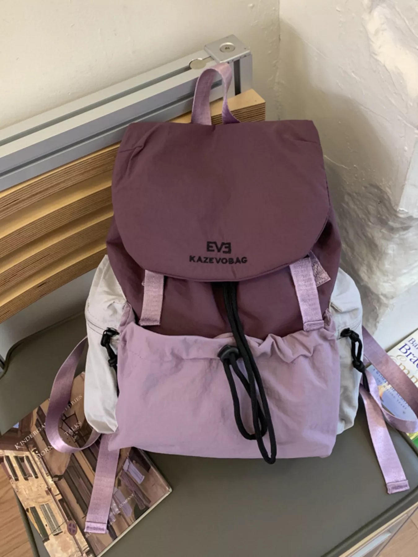 Drawstring Color Block Backpack Bag