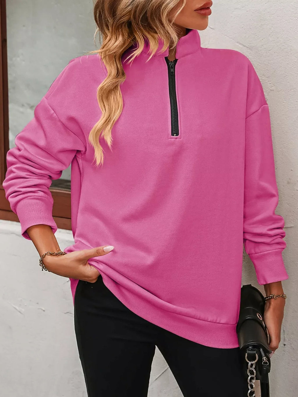 Quarter Zip Dropped Shoulder Sweatshirt