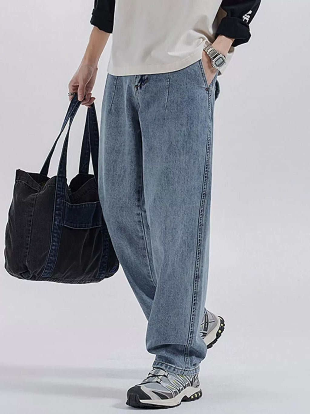 Men's Washed Wide Leg Jeans