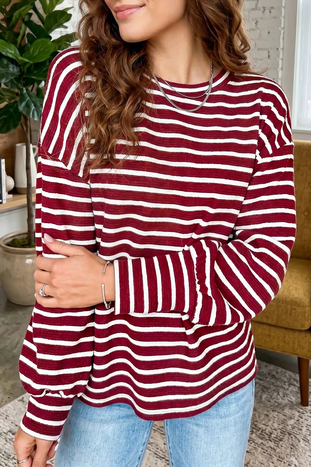 Stripe Drop Shoulder Long Sleeve Top