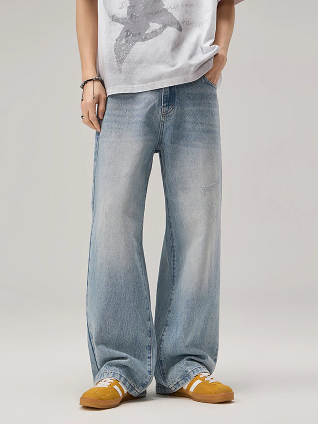 Men's Wide Leg Wash Jeans