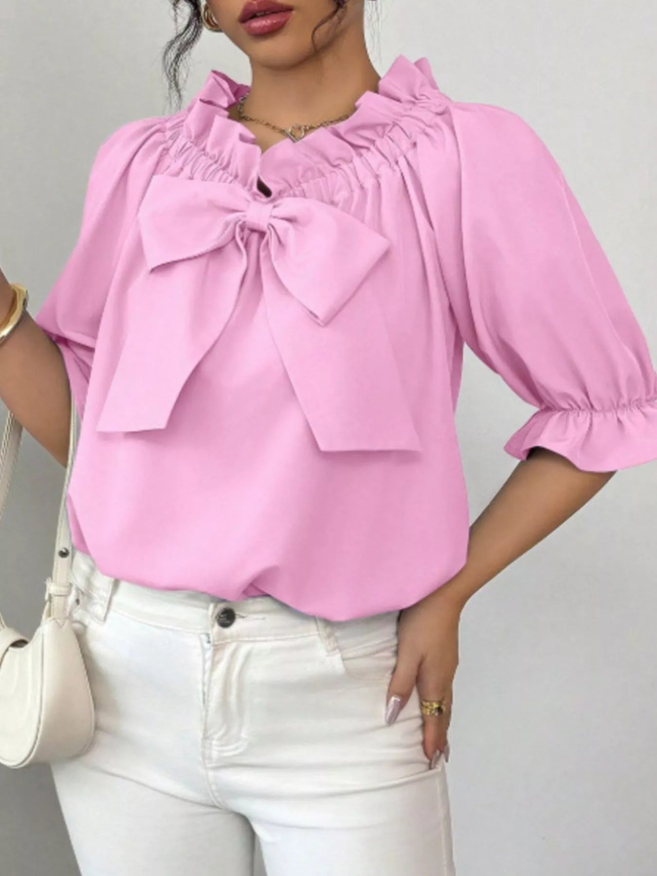 Bow Flounce Sleeve Blouse